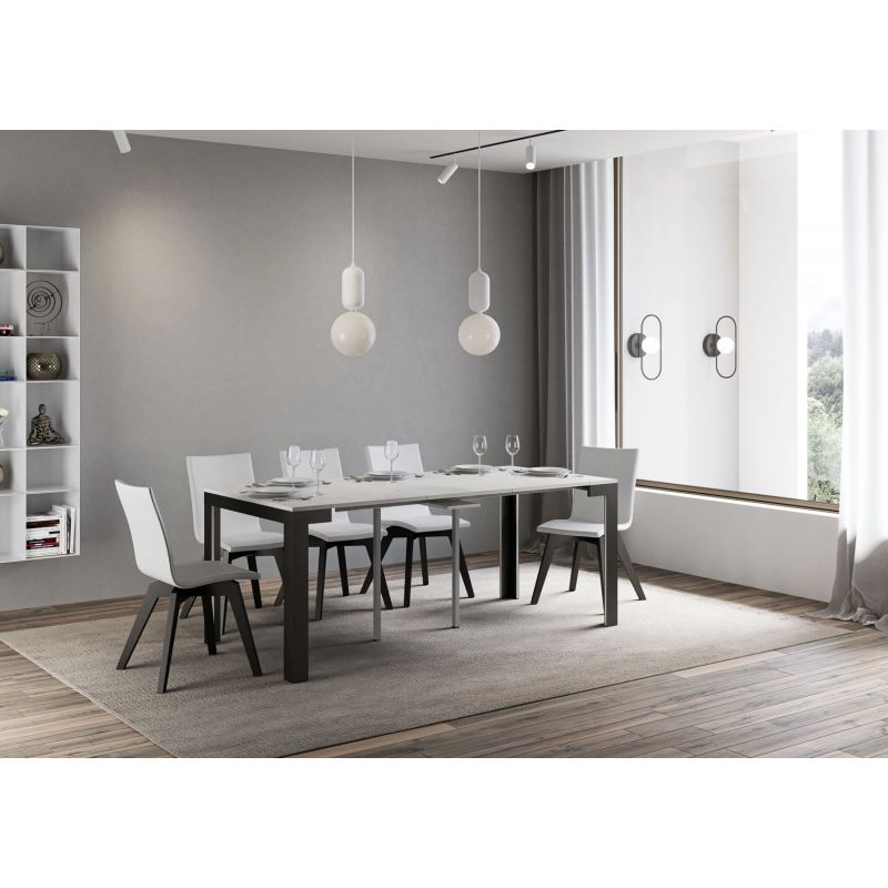 Consolle allungabile 90x40/196 cm Linea Small Evolution telaio Antracite - Bianco Frassino