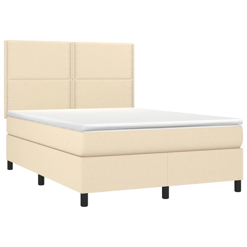 Letto a Molle con Materasso e LED Crema 140x200 cm in Tessuto 3134802