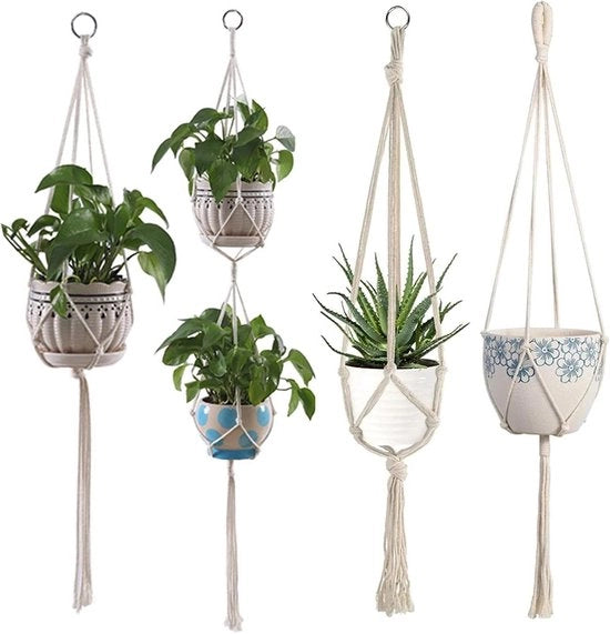 Sostegno per Luce da Parete a Corda in Cotone Beige (Pianta da Appendere non Inclusa)