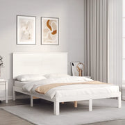 Giroletto con Testiera-Struttura Letto con testiera Bianco Small Double Legno Massello 842310