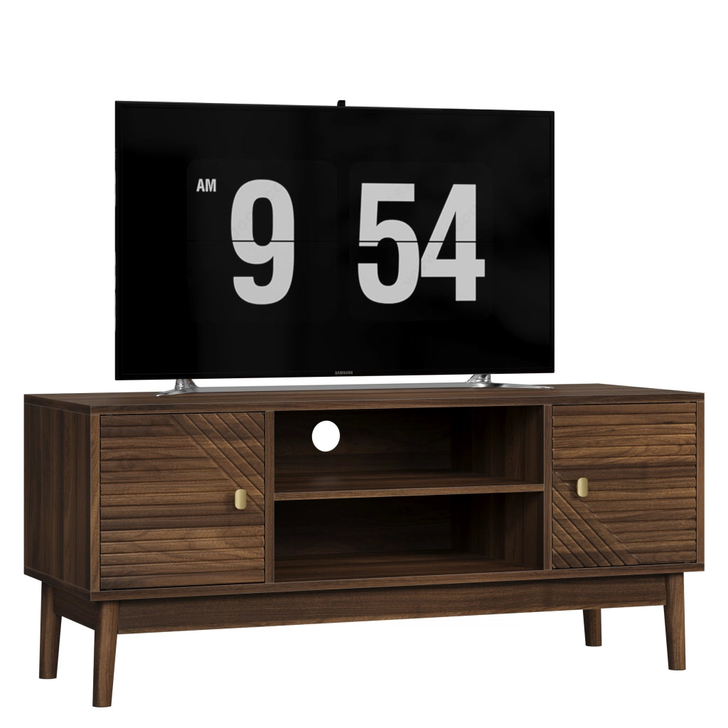 Mobile TV 110 cm in stile Mid-Century, con ampio spazio contenitivo, passacavi e chiusura soft-close, colore noce