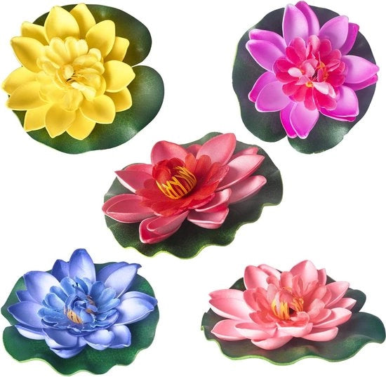Simulazione artificiale di lotus e ninfee - 5 pezzi - Decorazione per giardini e piscine con fiori di schiuma Eva - Adatto per laghetti e acquari