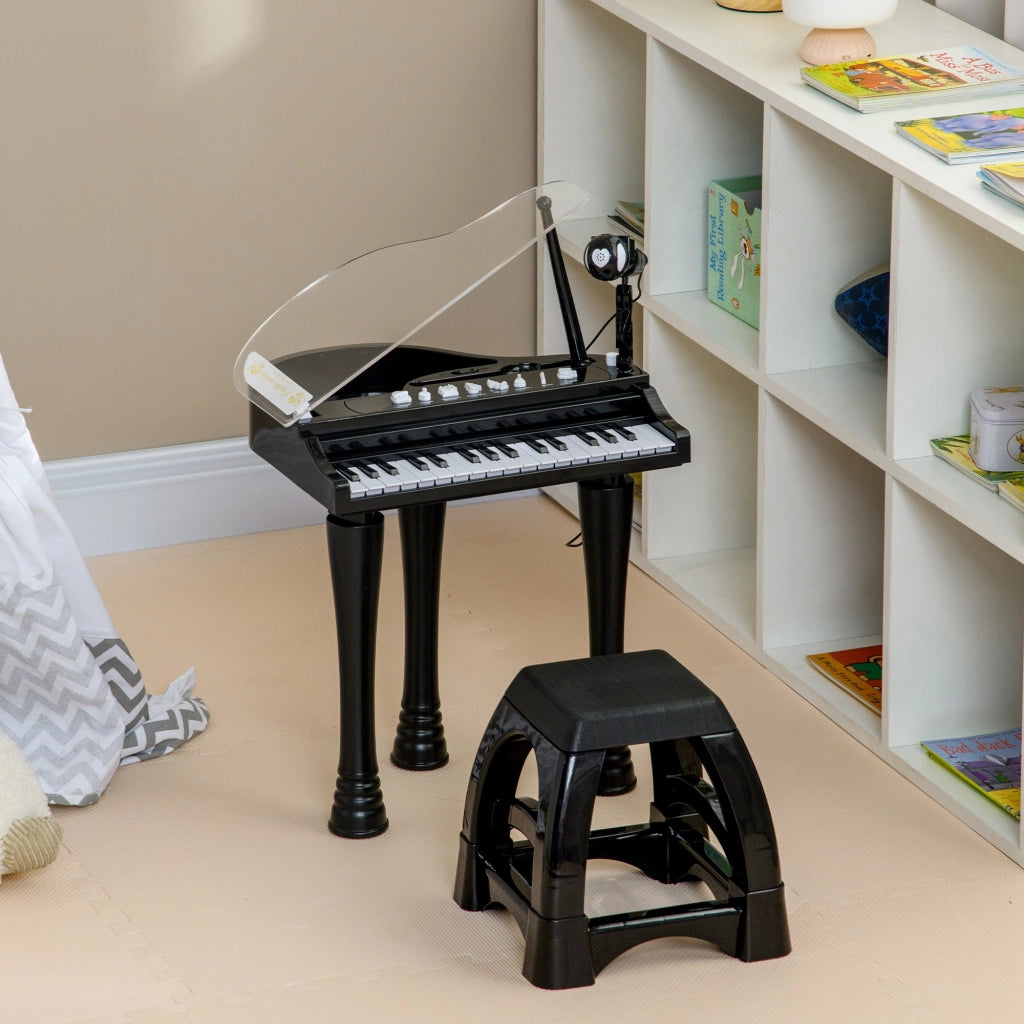 Pianoforte giocattolo bambini con microfono sgabello luci 22 canzoni ¨C zephmum ¨C nero 37x30,5x60,4 cm