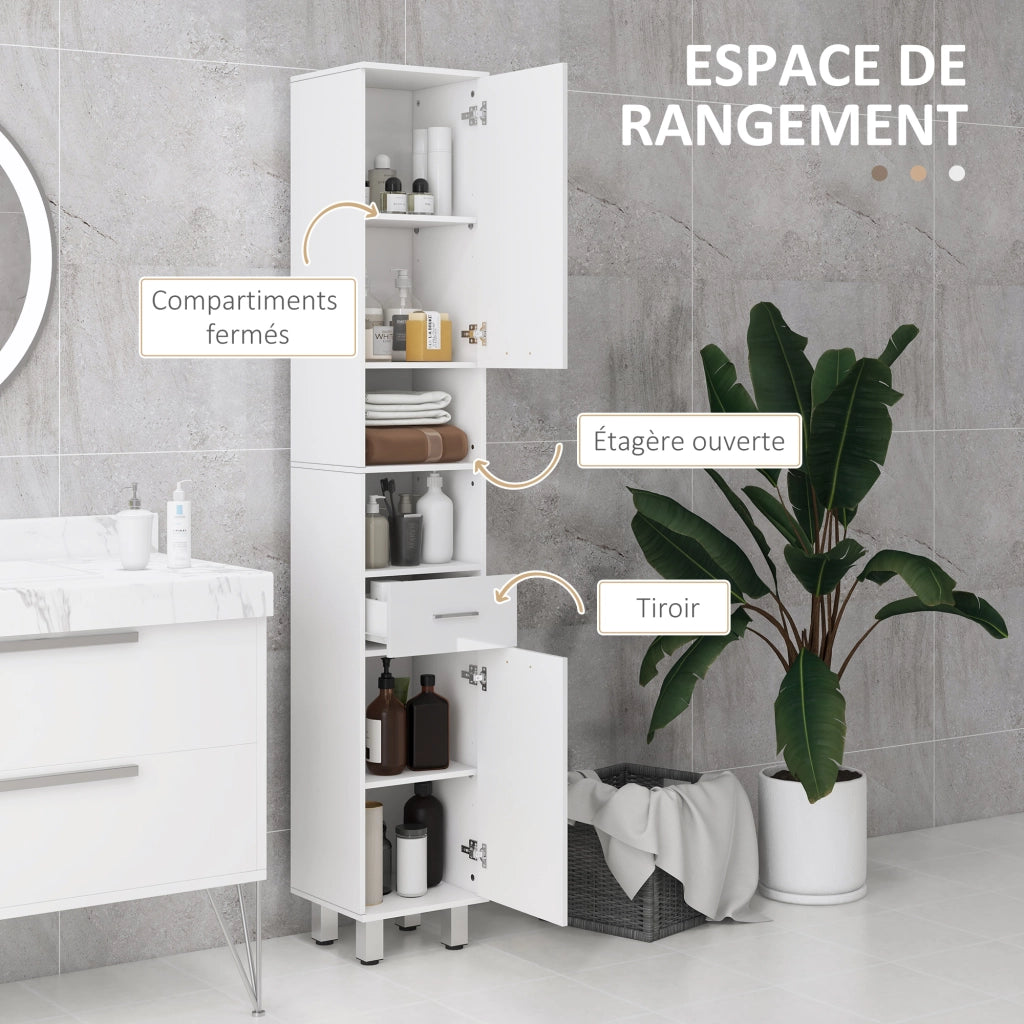 Mobile colonna bagno con ripiani regolabili e scomparti aperti ¨C zephmum ¨C bianco lucido 30x30x180cm