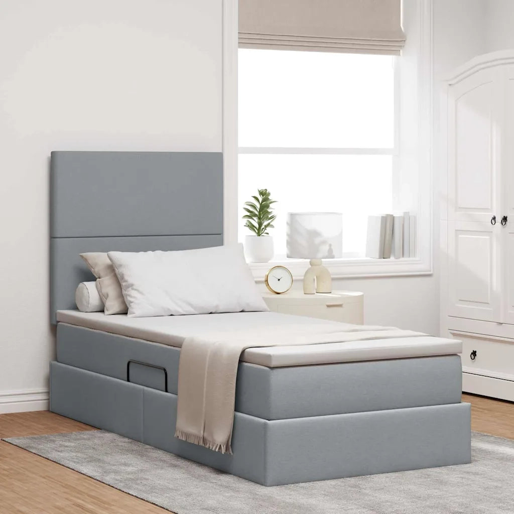 Letto con contenitore e LED con led Grigio chiaro 90 x 200 cm