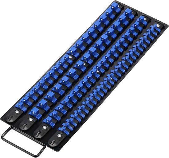 Organizzatore di attrezzi da 80 pezzi, 1/4 pollici, 3/8 pollici, 1/2 pollici, Oreficeria di alta qualità, Barre nere con clip blu, Regalo unico per uomini