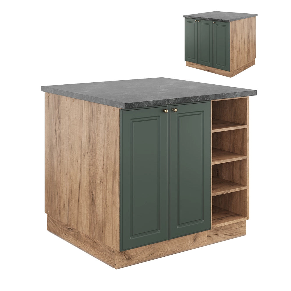 Isola cucina Fame-Line Verde-oro rustico/Rovere dorato 90 cm senza piano di lavoro Vicco