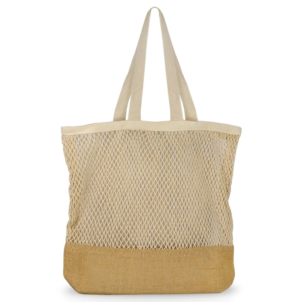 Borsa Shopper a Rete Beige con Base in Juta leggera capiente e riutilizzabile