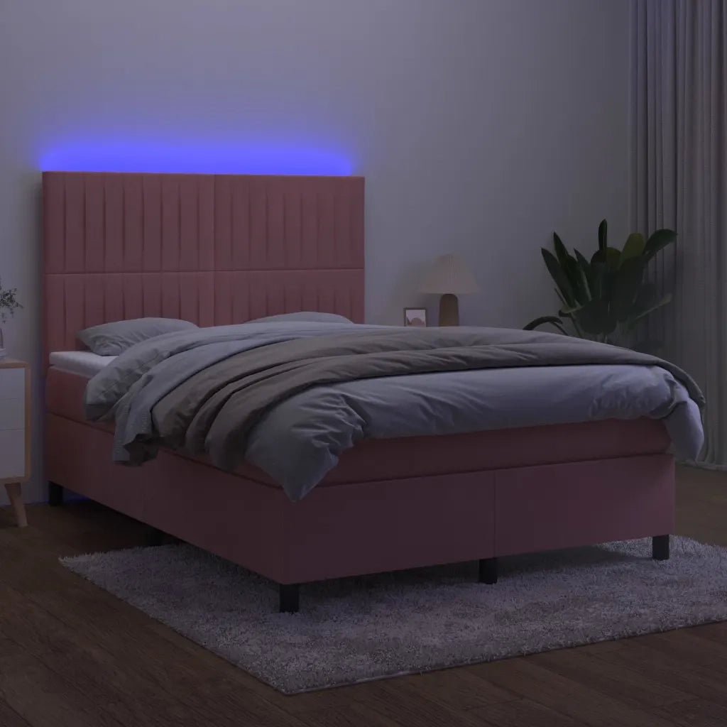 Letto a Molle con Materasso e LED Rosa 140x190 cm in Velluto 3136244