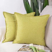 Set di 2 coprisacco di lino a pois per divano e camera da letto, decorativi, morbidi, giallo-verde 45 x 45 cm quadrato