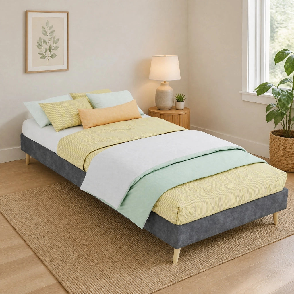 LETTO 90x200 cm Grigio in Tessuto e Metallo, Design Senza Testiera