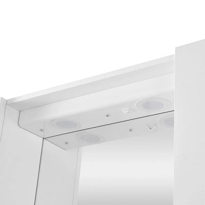 Specchio contenitore 67x60 cm bianco con LED e ripiani interni