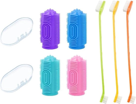Set di spazzoloni per la pulizia - Denti a doppia testa - Spazzoloni per la pulizia delle dita in silicone - Pulizia della bocca per animali domestici - Setole morbide - Lunghezza 4 pezzi di spazzolone per la pulizia delle dita del cane