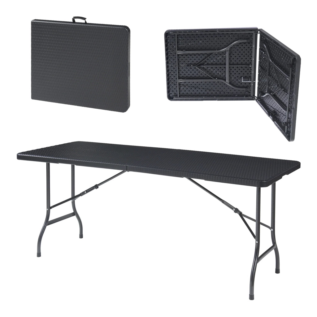 Tavolo da campeggio pieghevole 180 x 75 x 72 cm effetto rattan nero 03_0011001