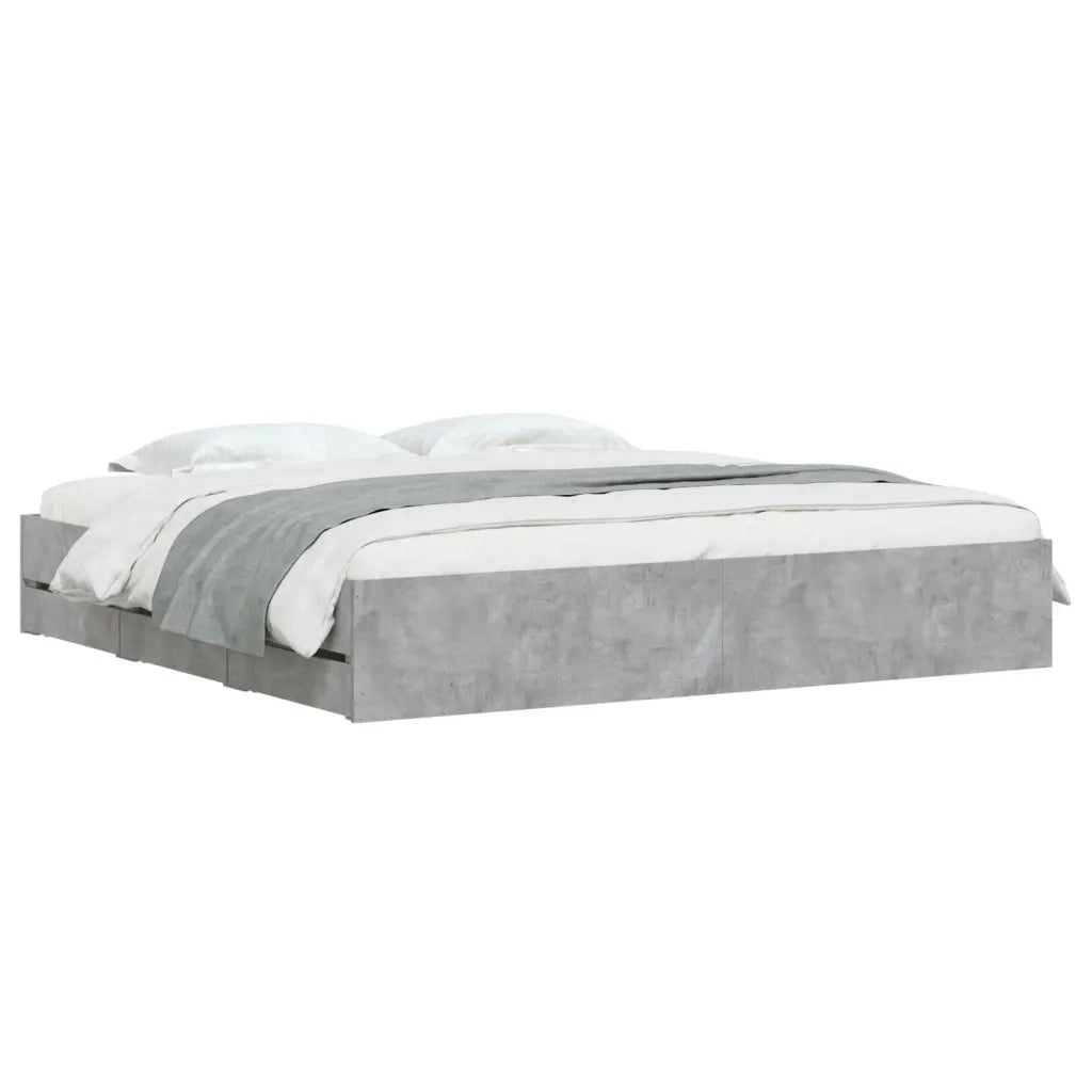 Letto matrimoniale | Letto per adulti | Giroletto Cassetti Grigio Cemento 180x200 cm Legno Multistrato
