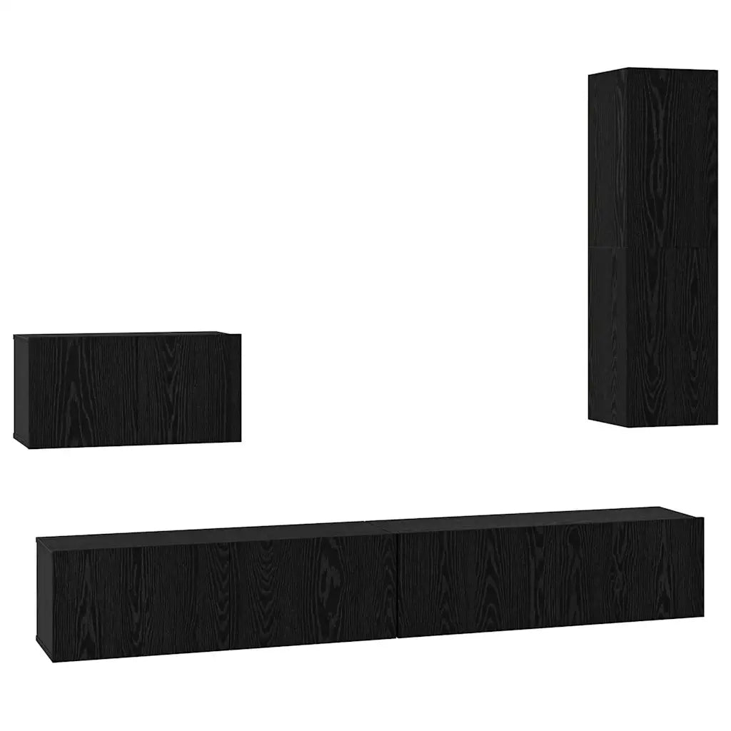 Mobile TV da Parete 4 pcs Rovere Nero Legno multistrato 3393175
