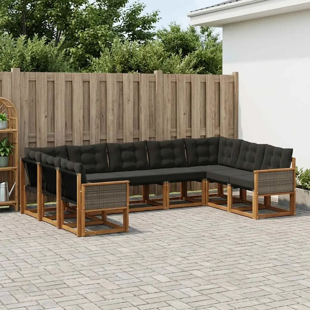 Set di divani da esterno con cuscino 9 pcs Naturale e Nero 3382204