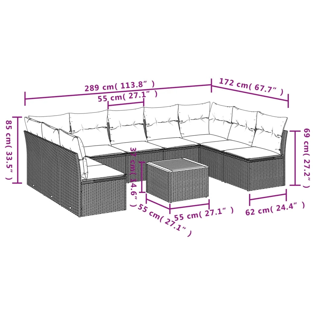 Set Divano da Giardino 10 pz con Cuscini Beige Misto Polyrattan 3256122