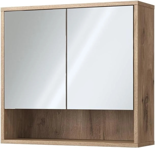 Specchio da bagno Eliza, Quercia vichinga, 70 x 65 cm con 2 porte, adatto per montaggio a parete e combinabile con la serie Eliza