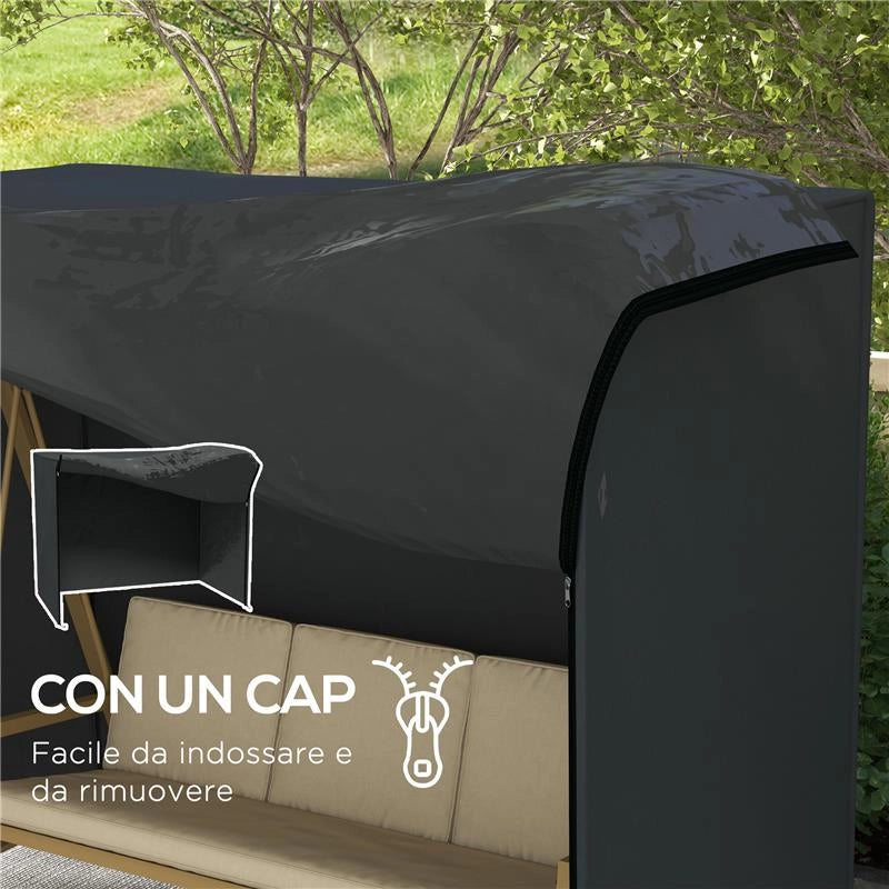 COPERTURA PER DONDOLO DA GIARDINO 3 POSTI IMPERMEABILE E ANTI UV 220X125X172 CM NERO