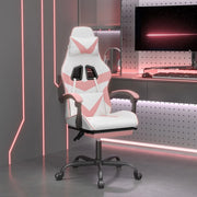 Sedia da Gaming Girevole Poggiapiedi Bianca e Rosa Similpelle 349564
