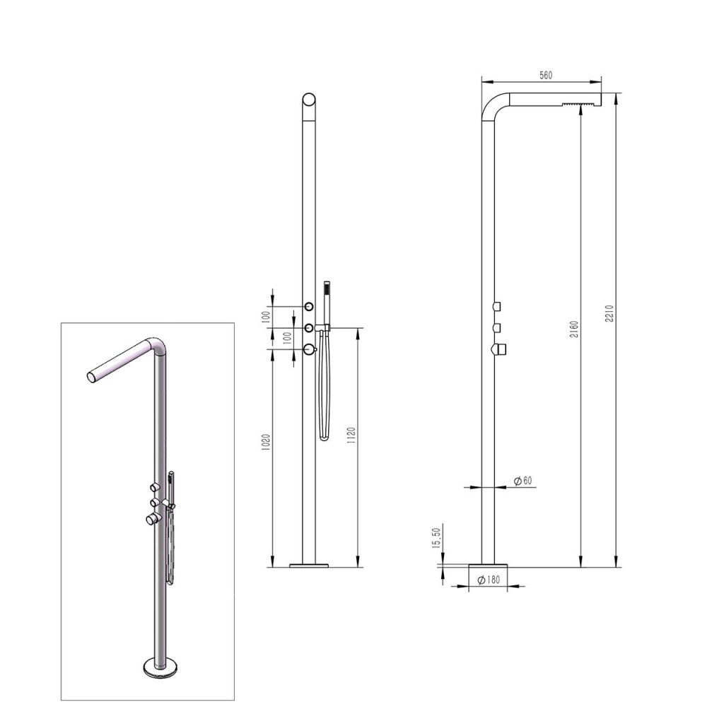 MPC Doccia da piscina inox acciaio inox 316L soffione superiore e doccetta manuale miscelatore acqua calda-fredda fissaggio C-BOX MX1016-INOX MX1016 INOX
