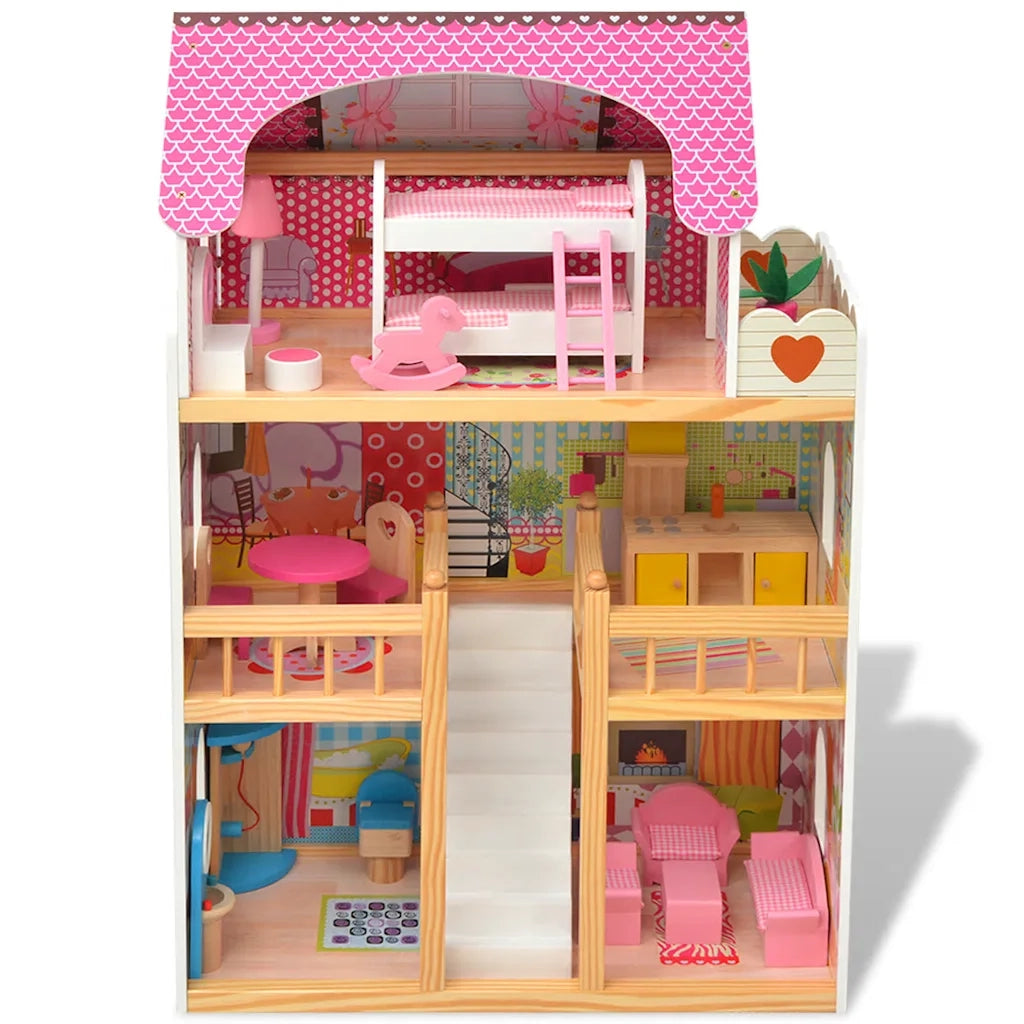 Casa delle Bambole a 3 Piani in Legno 60x30x90 cm 80175