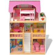 Casa delle Bambole a 3 Piani in Legno 60x30x90 cm 80175