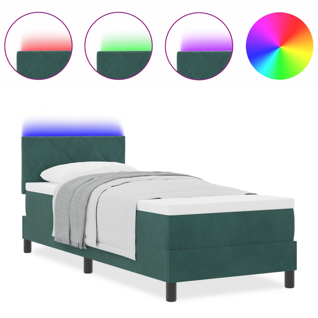 Letto Box Spring con Materasso e LED Verde Scuro 80x200 cm Velluto