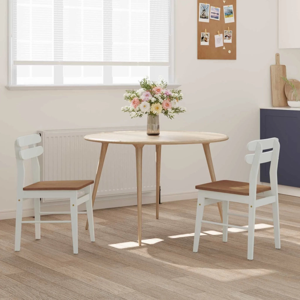 Sedia da pranzo 2 pcs Bianco e Naturale Legno di gomma solido