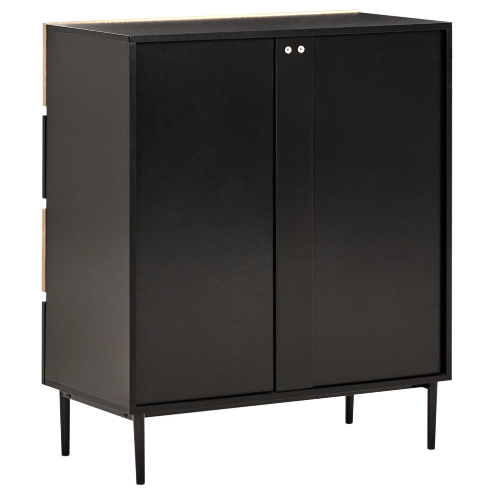 Cassettiera a 4 cassetti in legno di frassino naturale MDF nero a coste Soggiorno Camera da letto Moderna Stoccaggio