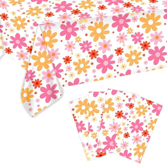 Tavolo con Copertura 4 Pezzi - Fiori Bohémien - Materiale in Plastica - Lavabile - 137x274 cm - Materiale PE Duraturo
