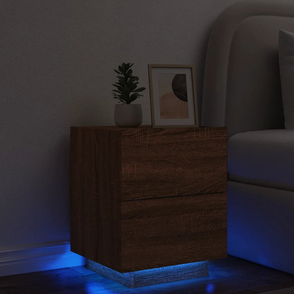 Comodino con Luci LED-Tavolino da notte Rovere Marrone in Legno Multistrato 410478