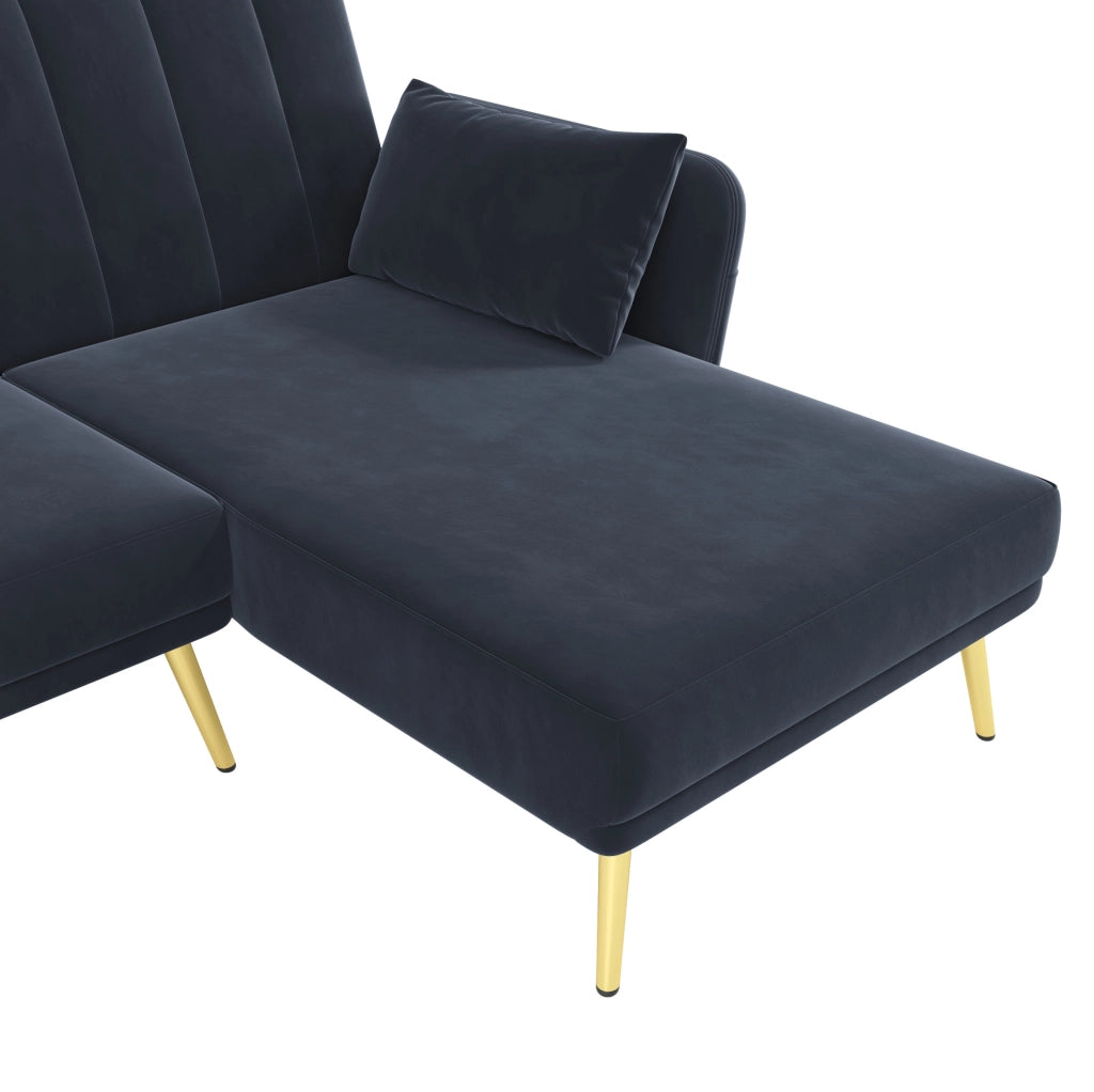 Divano angolare multifunzione con chaise longue reversibile; schienale regolabile; nero