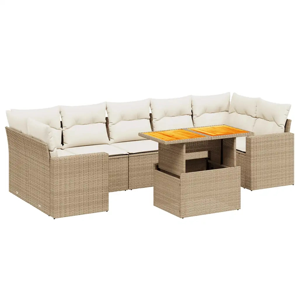 Set Divano da Giardino 8 pz con Cuscini Beige in Polyrattan 3271226