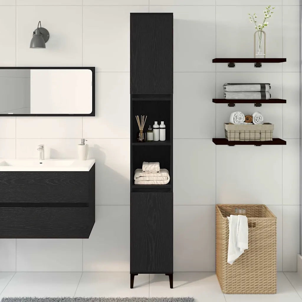 Mobile da Bagno Rovere Nero 30 x 30 x 190 cm Legno multistrato 862806