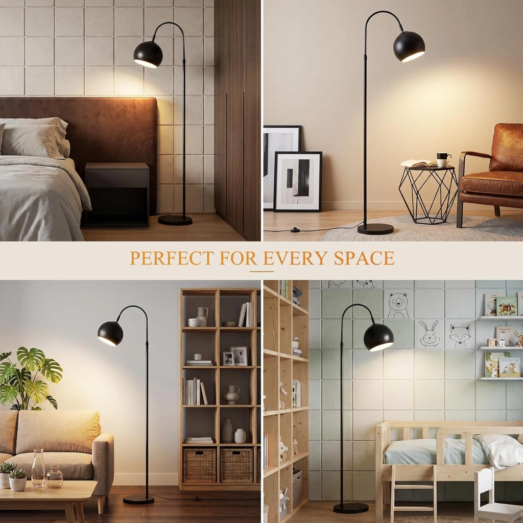 ZMH Lampada da Terra ad Arco E27 Nero Parallume in Metallo Altezza Regolabile 160cm per Soggiorno Senza Lampadina