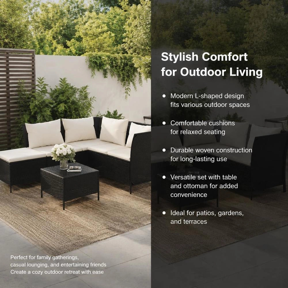 4-piece Garden Lounge Set With Cushions, Black Poly Rattan