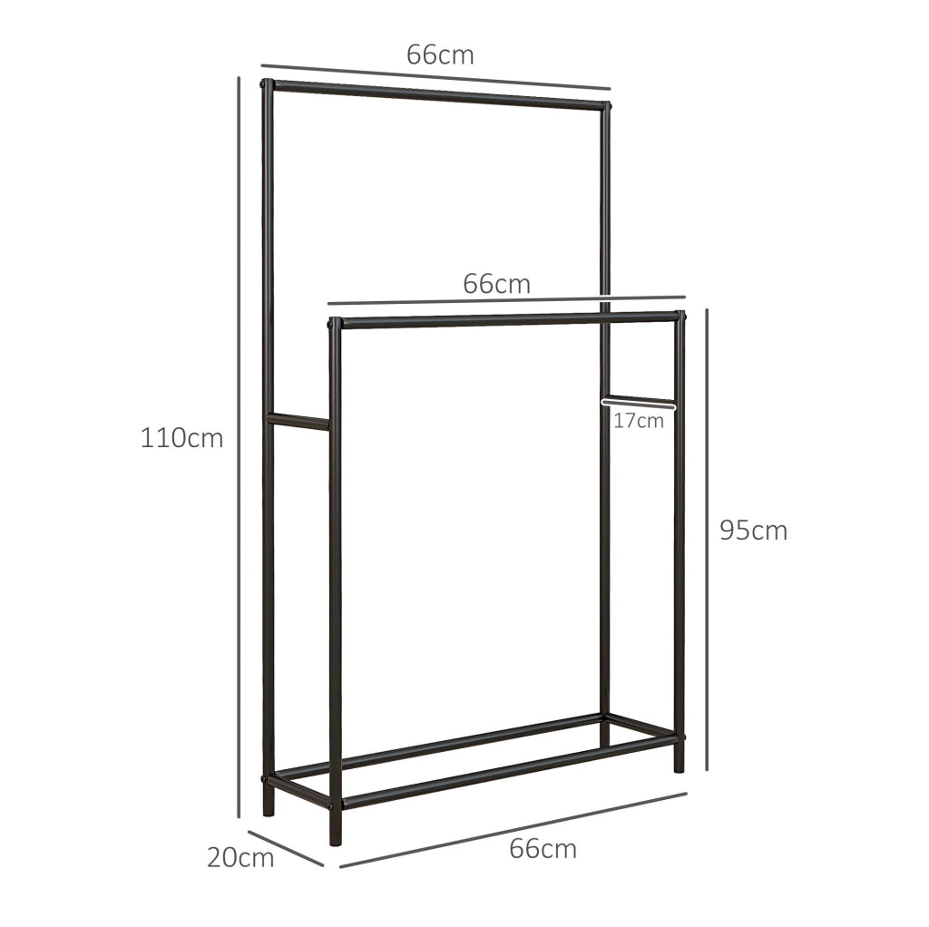 Portasciugamani 66x20x110 cm con 2 barre; stabile; in metallo nero