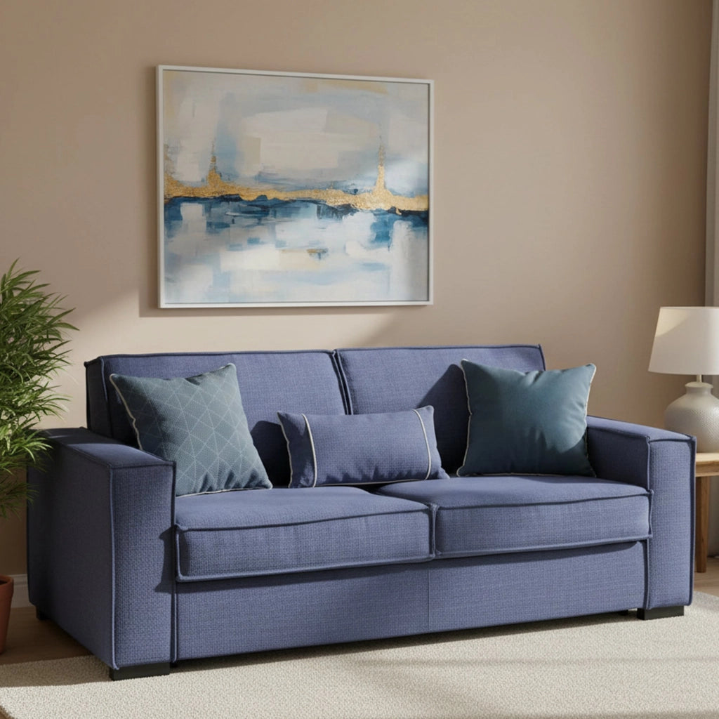 Asteroide, Divano Letto 3 Posti Sfoderabile Made in Italy, 220x95 cm blu