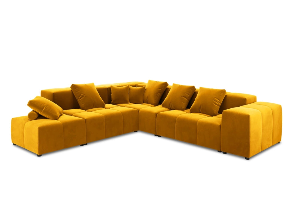 Cosmopolitan Design - Divano angolare modulare reversibile "Rome" 7 posti in velluto giallo 