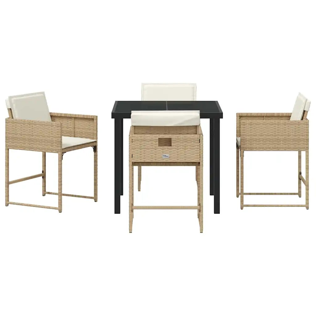 Set da Pranzo per Giardino 5 pcs Beige polyrattan