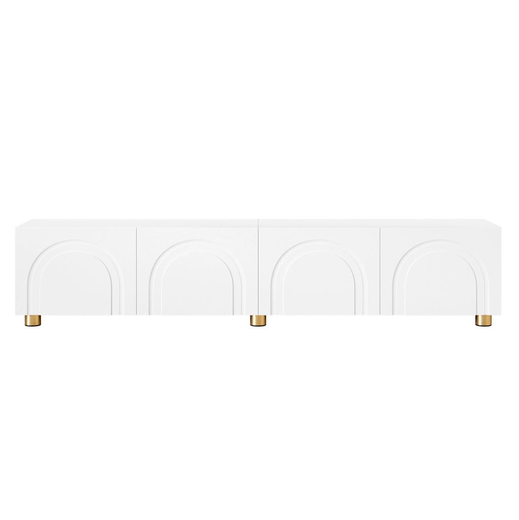 Mobile TV 180x35x40 cm bianco in MDF e PB - 4 ante con rilievo ad arco
