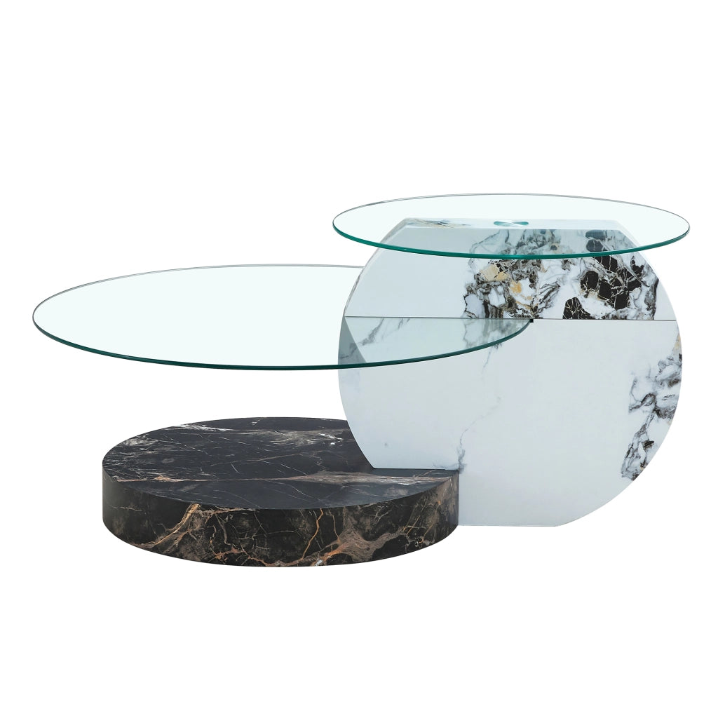 Tavolino da Caff¨¨ Moderno ¨C Xylo ¨C Vetro Temperato, MDF, Effetto Marmo Bianco e Nero, 2 Livelli