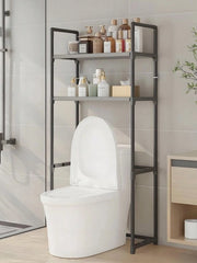 Opbergrek per Bagno con 3 Pannelli – Cassetto per Bagno Sopra il Water – Risparmia Spazio WC – Struttura in Metallo e Pannelli in PP Idrorepellenti – 152 cm – Nero/Bianco