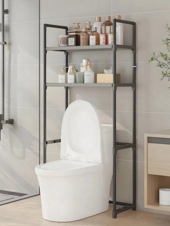 Opbergrek per Bagno con 3 Pannelli – Cassetto per Bagno Sopra il Water – Risparmia Spazio WC – Struttura in Metallo e Pannelli in PP Idrorepellenti – 152 cm – Nero/Bianco