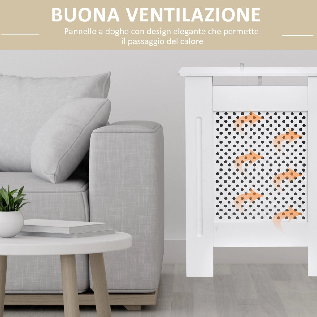 EasyComfort Copritermosifone Moderno a Griglia in MDF per Casa e Ufficio, 111.5x82x19 cm, Bianco