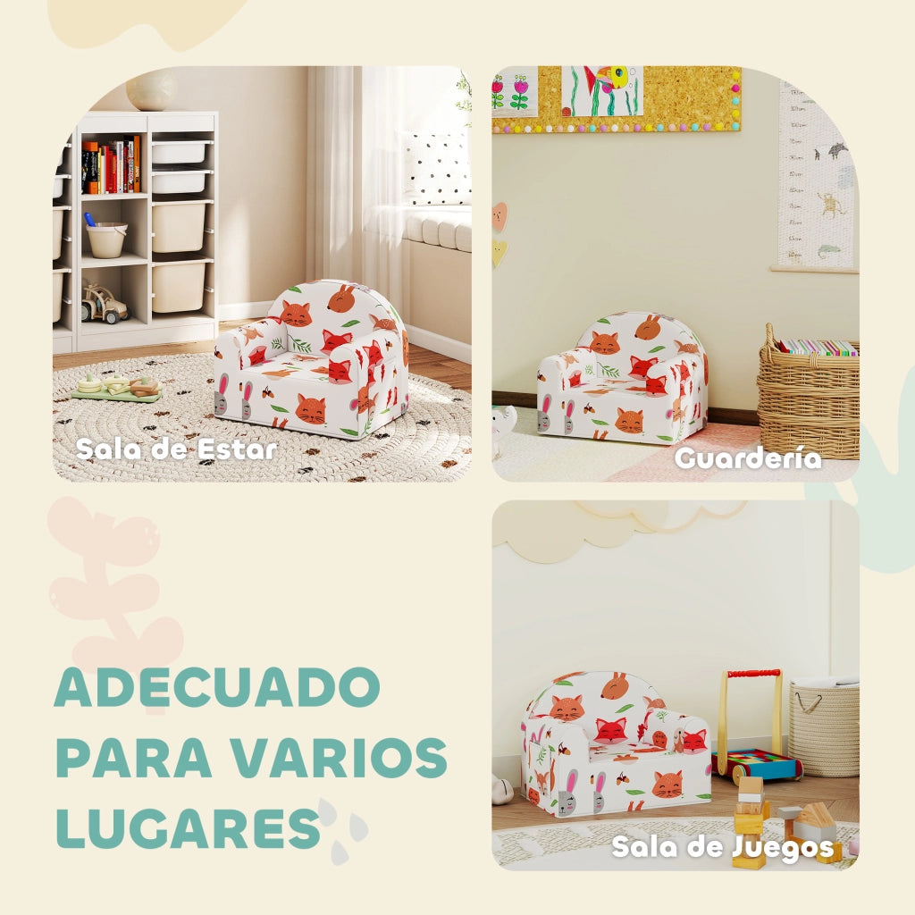 Poltrona Bambini con Stampa Volpe ¨C Xylo ¨C Tessuto Bianco con Tasca 54x40x43cm
