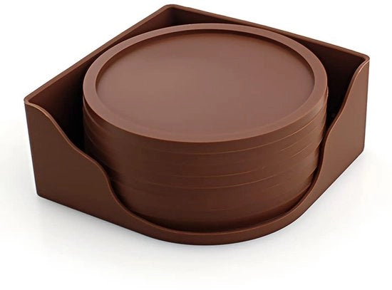 Set di 10 cm sottopiedi, supporti rotondi in silicone a gomma, protezioni per bicchieri, anti-scottature, antiscivolo per uso in casa/bar, caffè, tè, bevande, vino, vinello (marrone, 8 pezzi)