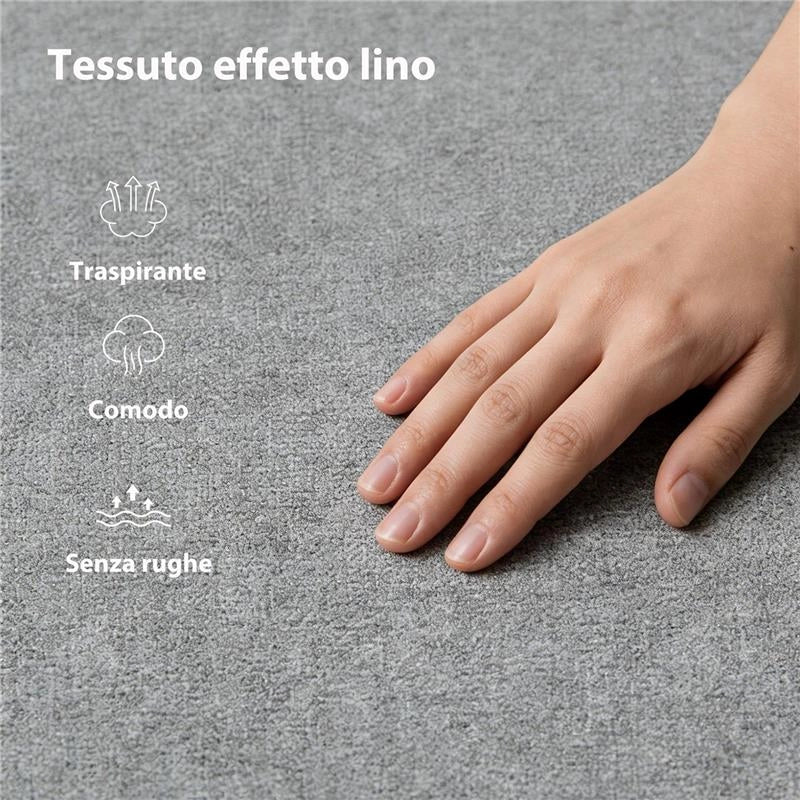 LETTO CONTENITORE MATRIMONIALE 190X140 CM, DOGHE IN LEGNO, PISTONE A GAS E RIVESTIMENTO IN TESSUTO, GRIGIO
